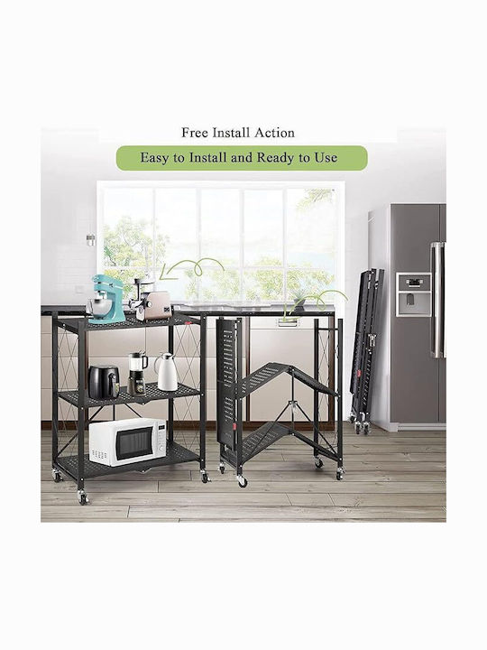 eBest Kitchen Rack Metallic 3 Tiers Black 72x34x90cm