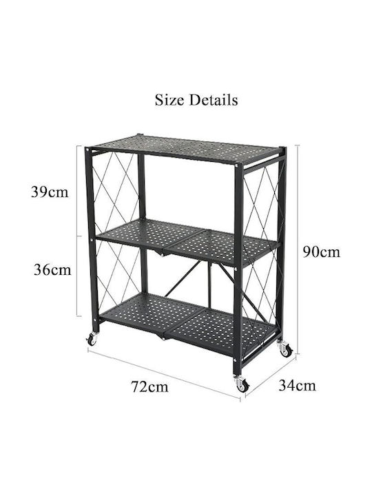 eBest Kitchen Rack Metallic 3 Tiers Black 72x34x90cm