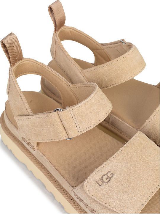 Goldenstar Δερμάτινα Γυναικεία Σανδάλια Flatforms Sand