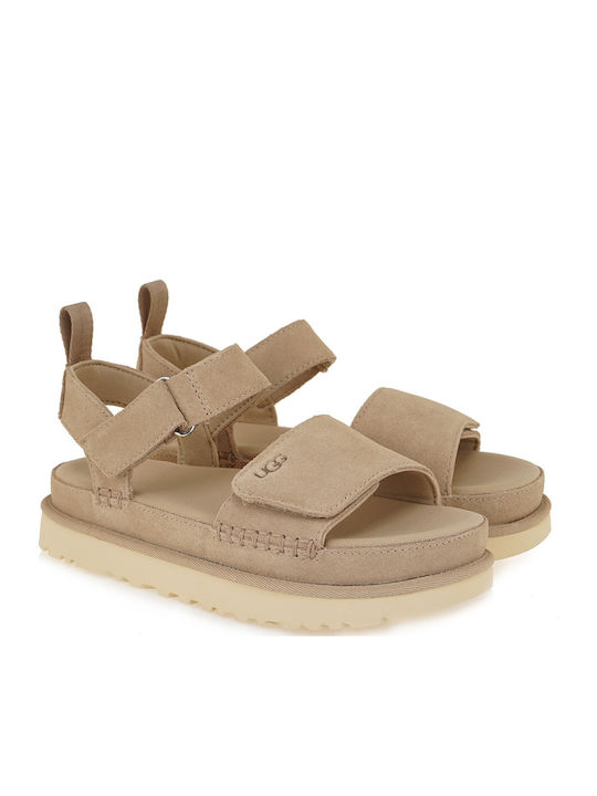 Goldenstar Δερμάτινα Γυναικεία Σανδάλια Flatforms Sand