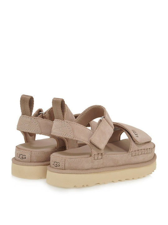 Goldenstar Δερμάτινα Γυναικεία Σανδάλια Flatforms Sand