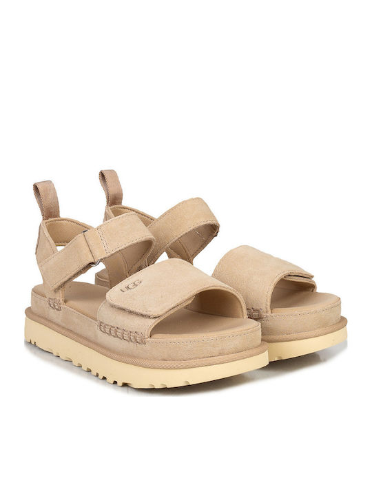 Goldenstar Δερμάτινα Γυναικεία Σανδάλια Flatforms Sand