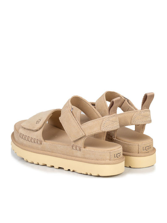 Goldenstar Δερμάτινα Γυναικεία Σανδάλια Flatforms Sand
