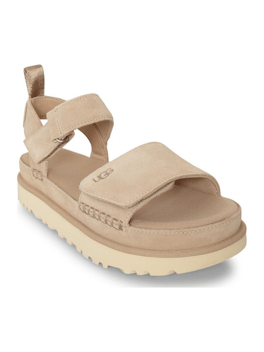 Goldenstar Δερμάτινα Γυναικεία Σανδάλια Flatforms Sand