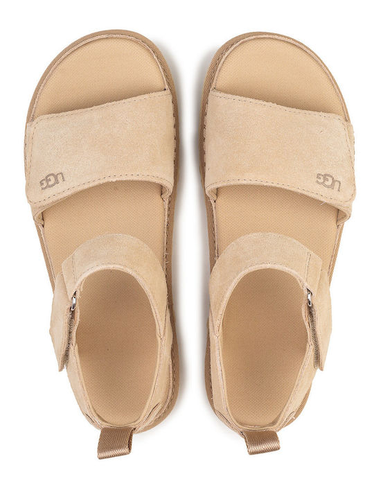 Goldenstar Δερμάτινα Γυναικεία Σανδάλια Flatforms Sand