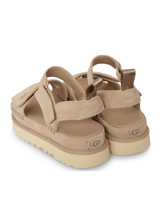 Goldenstar Δερμάτινα Γυναικεία Σανδάλια Flatforms Sand