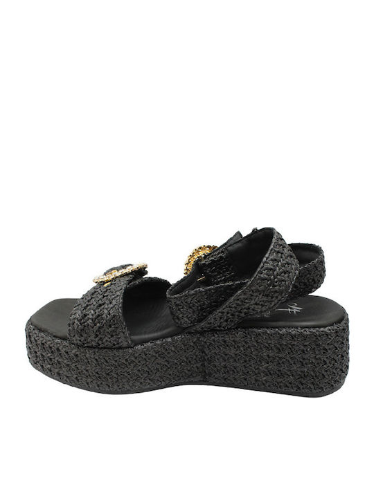 Leather Women's Flat Sandals in Black Color