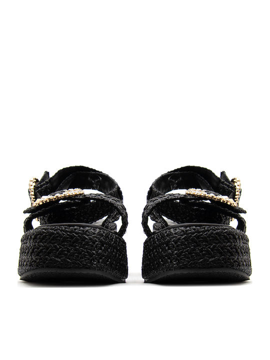 Leather Women's Flat Sandals in Black Color