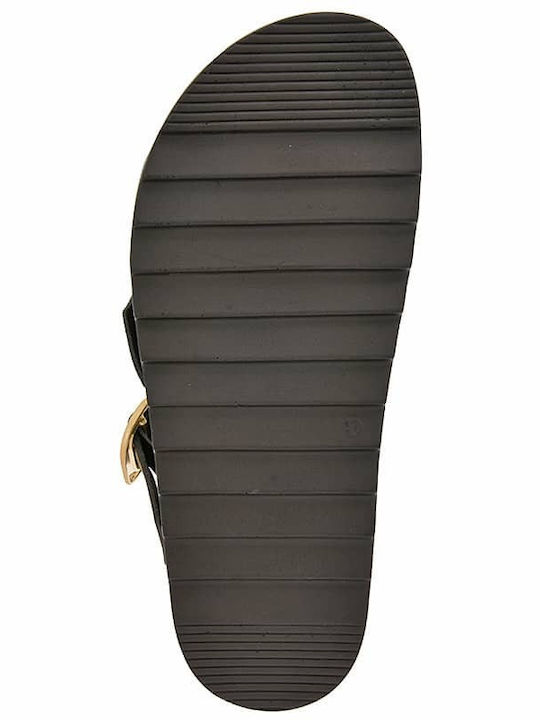 Leather Women's Flat Sandals in Black Color
