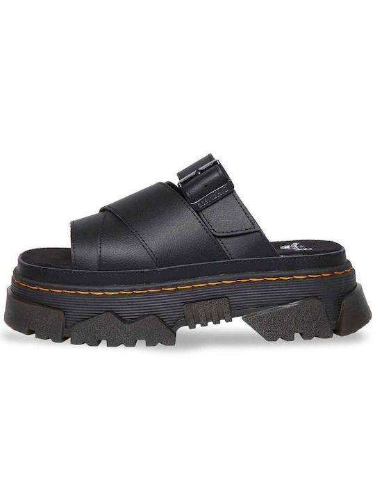 Slide Leather Women's Flat Sandals in Black Color