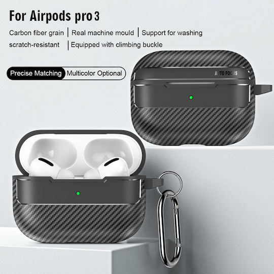 Techsuit Carbonfiber Case With Hook In Black Colour For Apple AirPods Pro 3