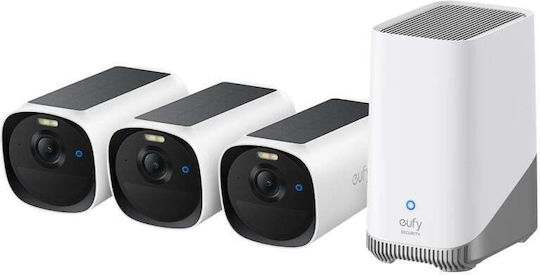 Eufy Camera Surveillance System with 3 Wireless IP 4MP Cameras with Control Hub & 16TB Hard Drive