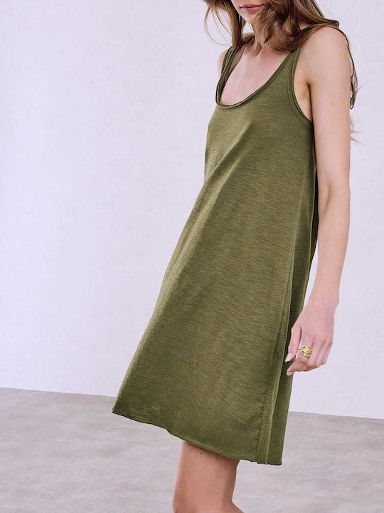 Celestino Women's Sleeveless Cotton Loose Fit Khaki Dress