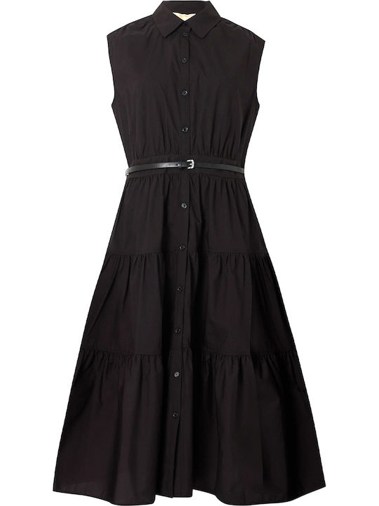 Summer Midi Shirt Dress Sleeveless Black