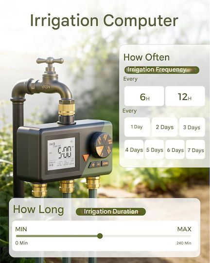 Diivoo Irrigation Timer 3 Outputs Automatic Manual Watering Timer Large Lcd Display Brass Connectors Rain Delay Function Digital Programming Garden Lawn