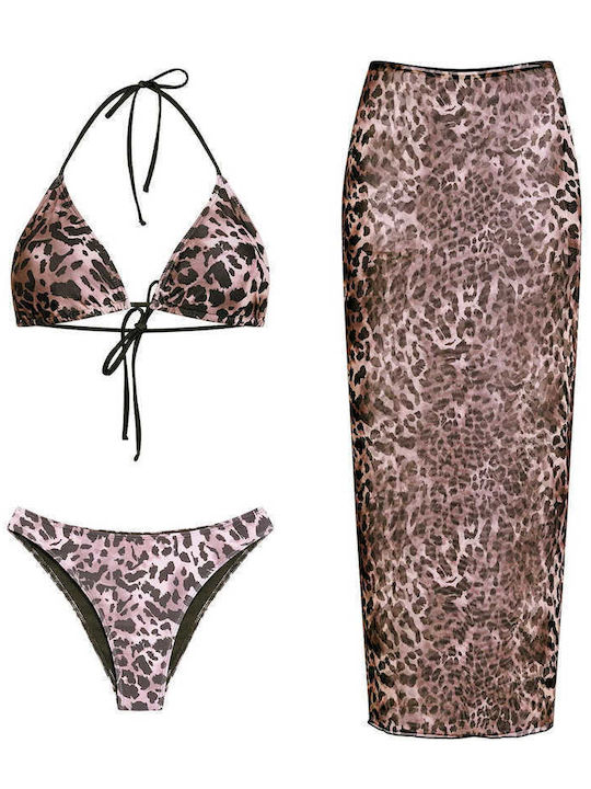 Celestino Bikini Set Women Pareo Leopard Brown