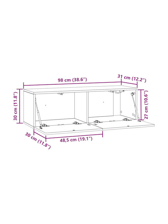 Wand Wohnzimmer Vitrine aus Spanplatte Grau Sonoma 98x31x30cm