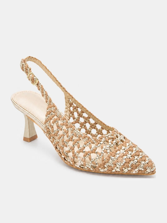 Pointed Toe Heels with Medium Gold Heel