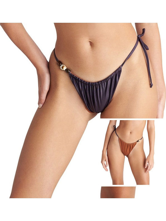 Bikini Slip με Κορδονάκια Μπρόνζε