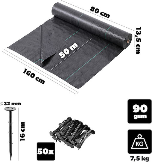 Kadax 47315 Ground Cover Fabric 90gr/m² 1.6x50m Black
