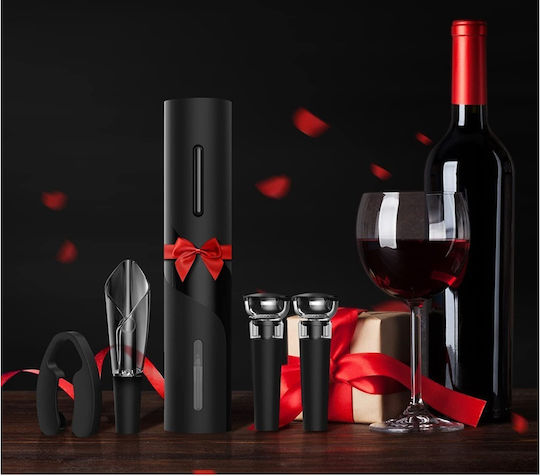 Kesnup Set Tirbușon Electric 6 Accesorii Vin Include Deschizător Electric Tăietor Folie Aerator De Turnare 2 Pompe Vid Dopuri Suport Ergonomic Alimentat De 4 Baterii Aa Material Abs Premium Negru