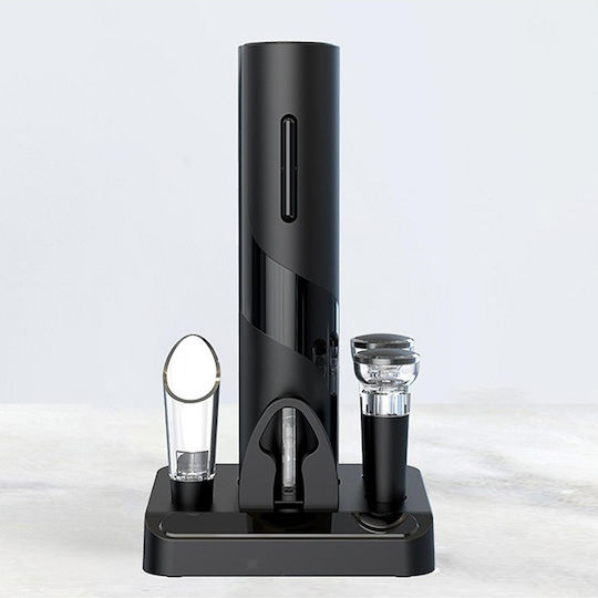 Kesnup Set Tirbușon Electric 6 Accesorii Vin Include Deschizător Electric Tăietor Folie Aerator De Turnare 2 Pompe Vid Dopuri Suport Ergonomic Alimentat De 4 Baterii Aa Material Abs Premium Negru
