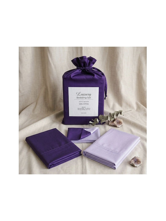 Super-Double Bed Sheets Set 240x270cm Purple 4 Pieces