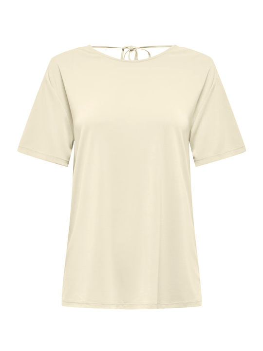 Women's Short Sleeve Drape Blouse Ecru