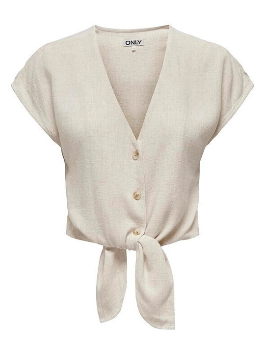 Women's Summer Crop Top Linen Beige