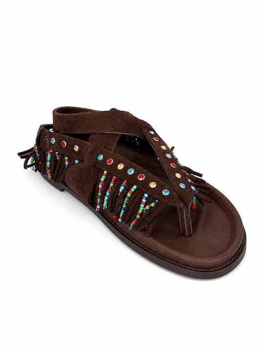 Damen Flache Sandalen Braun