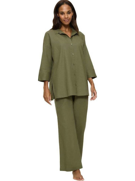 Dama Tesatura Pantaloni cu Elastic Olive