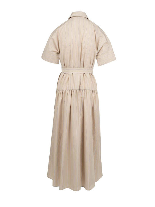 Summer Maxi Shirt Dress Short Sleeve Beige