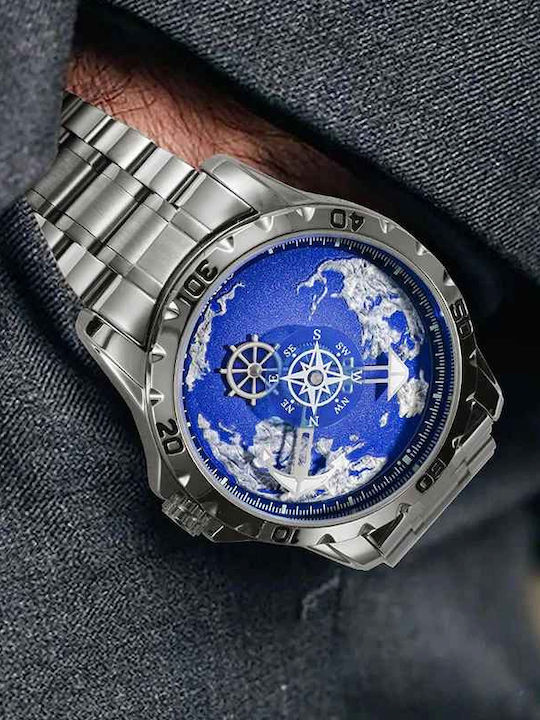 Glenaw Ceas Barbatesc 43mm Automat cu Brățară din Metal Argintie