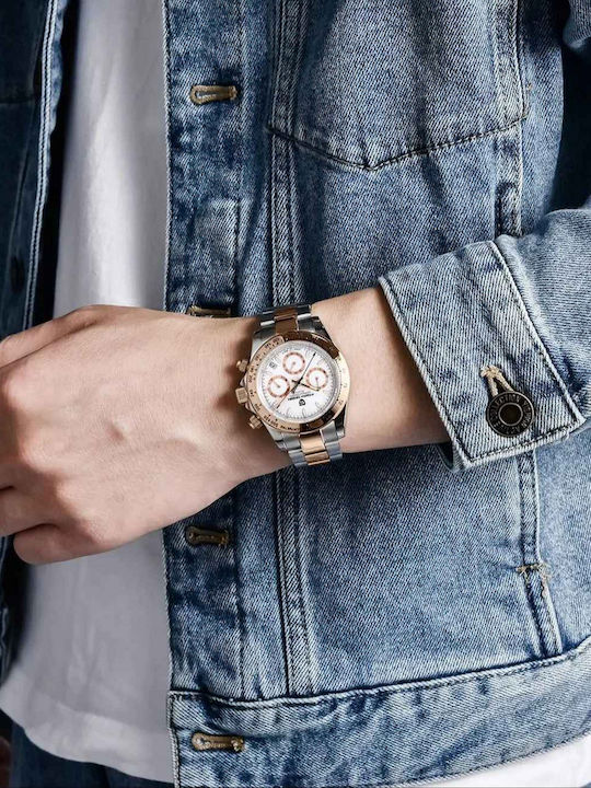 Pagani Design Ceas Barbatesc 40mm Cronograf cu Baterie cu Brățară Metalică Argintie