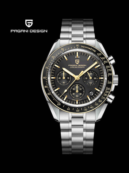 Pagani Design Ceas Barbatesc 40mm Cronograf cu Baterie cu Brățară din Metal Argintie