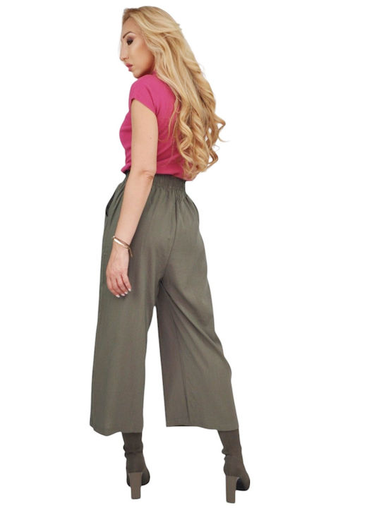 Damen Stoffhose mit Gummiband in Gerader Bein Stil Khaki