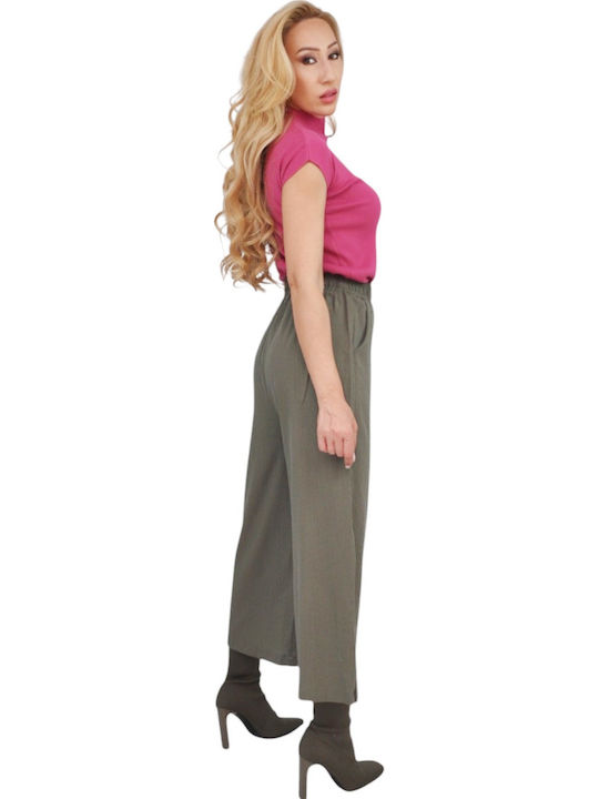 Damen Stoffhose mit Gummiband in Gerader Bein Stil Khaki