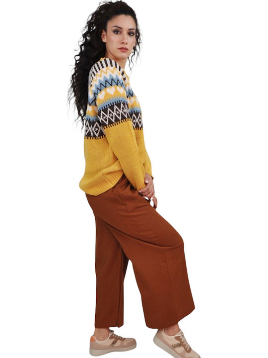 Damen Stoffhose mit Gummiband in Gerader Bein Stil Braun