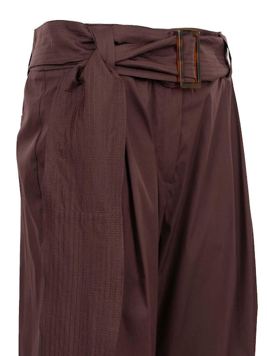 Women's Fabric Flared Trousers Brown