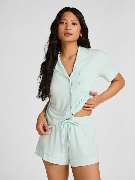 Hunkemöller Sommer Damen Schlafanzug Kurze Hosen Blau Jersey Essential