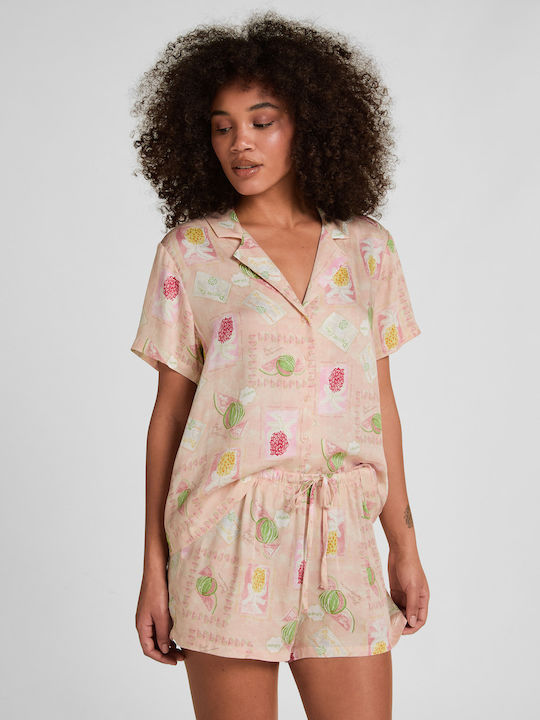 Hunkemöller Sommer Damen Schlafanzug Kurze Hosen Orange