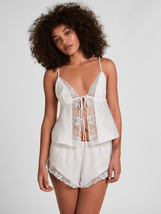 Hunkemöller Καλοκαιρινή Γυναικεία Μπλούζα Πιτζάμας Λευκή