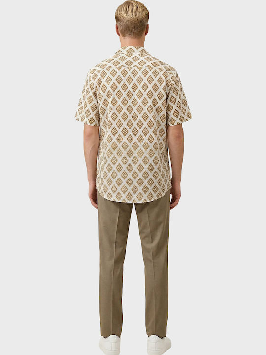Light Beige Short Sleeve Linen Men's Shirt