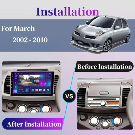 Car Audio System for Nissan Micra 2002-2010 Bluetooth USB WiFi GPS Apple CarPlay Android Auto with 9" Touch Screen