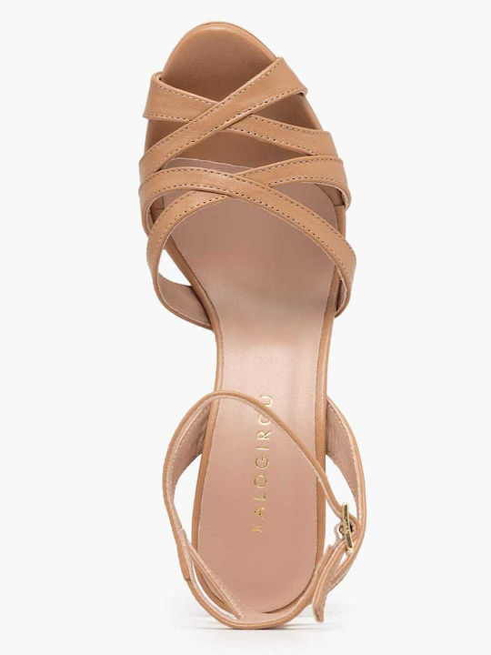 Damen Sandalen Beige Leder