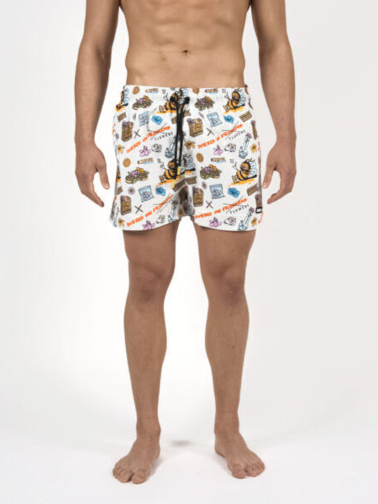 Buzzed On Flowers Men's Swimwear Shorts White Floral