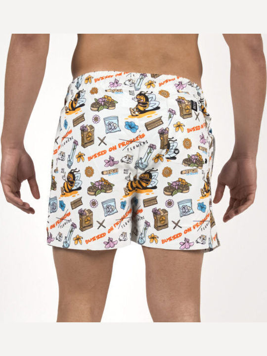 Buzzed On Flowers Men's Swimwear Shorts White Floral