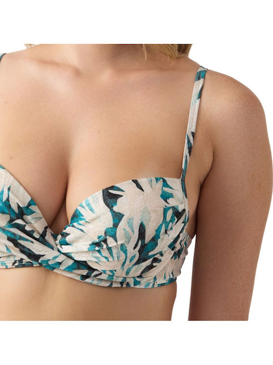 Bikini Top D Cup With Padding Floral Petrol Blue