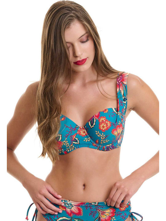 Cup Strapless Bikini Top D Cup Floral Blue