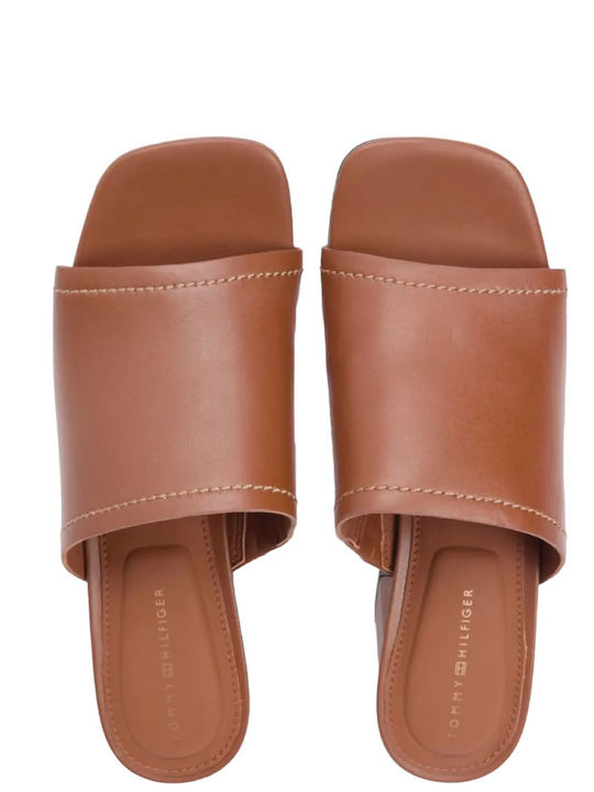 Pantofi Mules De Piele Cu Toc În Culoare Tabac Maro